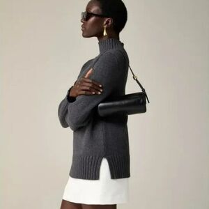 J. Crew Gray Cowl Neck Cotton Turtleneck Sweater with Textured Knit NWOT